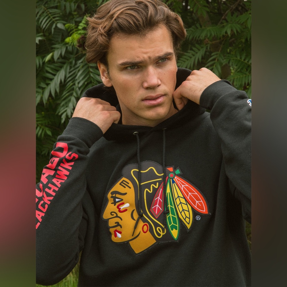 NHL Blackhawks Black Hoodie with Multicolor Logo